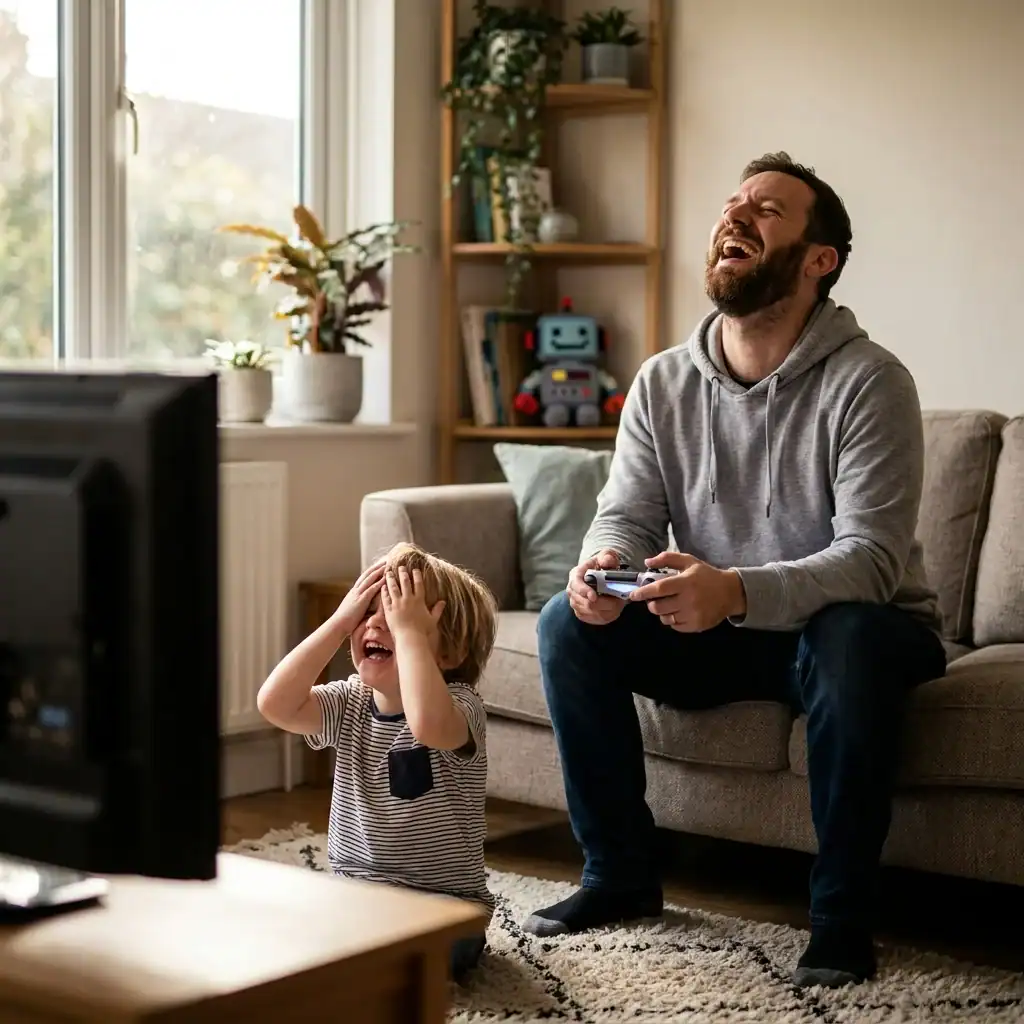 Father and child laughing the Best Minecraft Jokes?