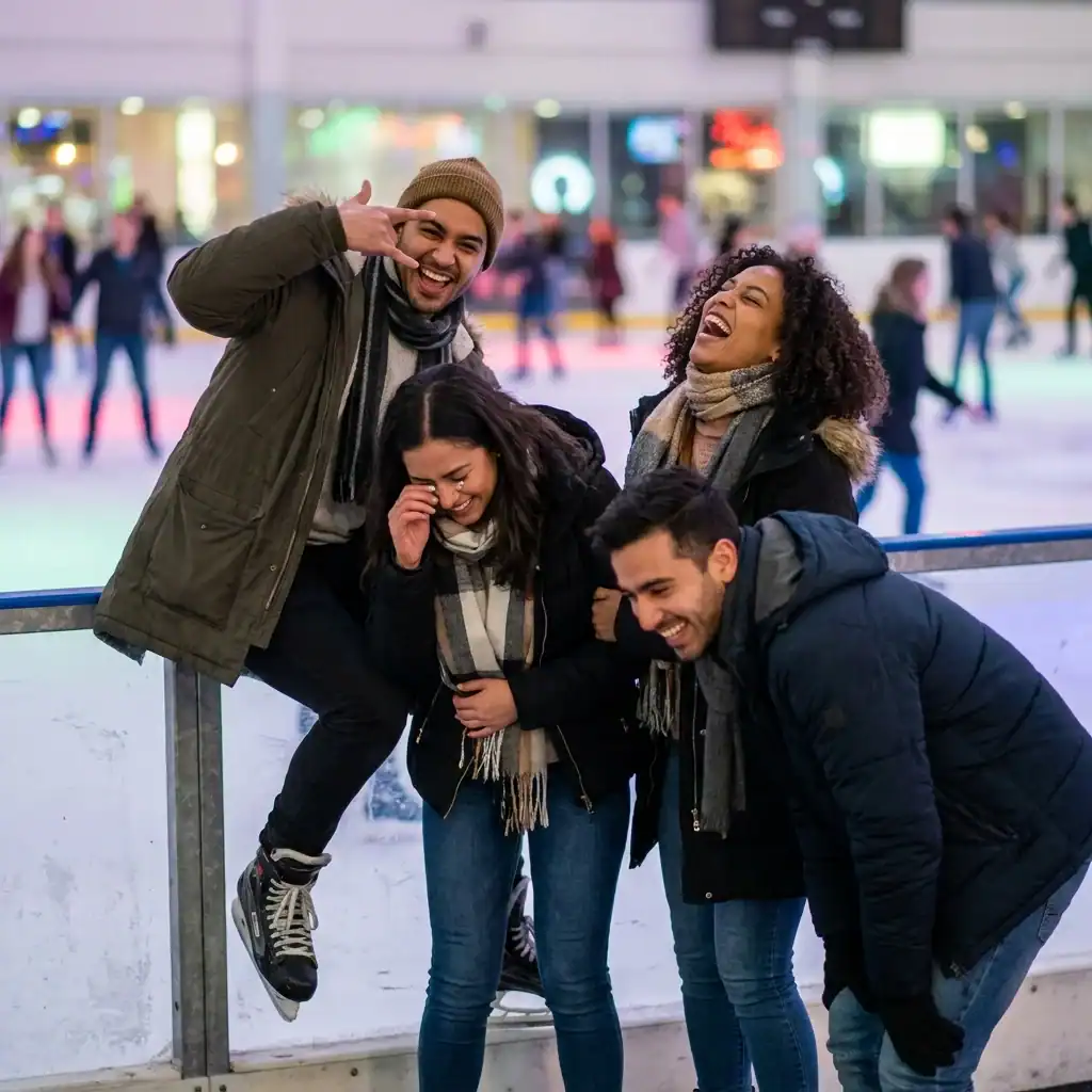 Friends laughing at Skating rink